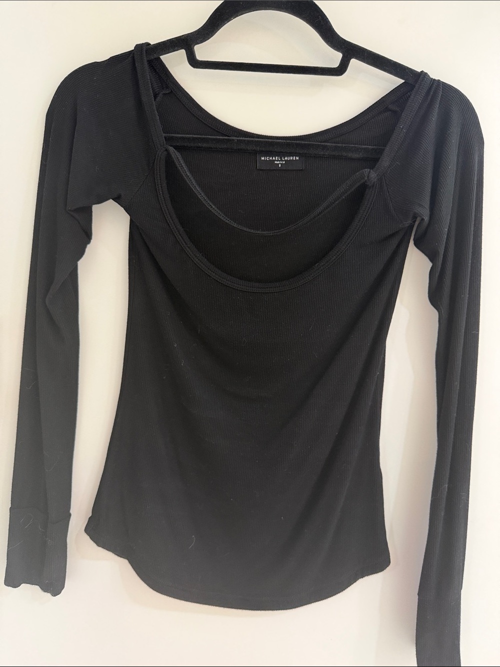 Michael Lauren Black Double-Scoop Long Sleeve Top